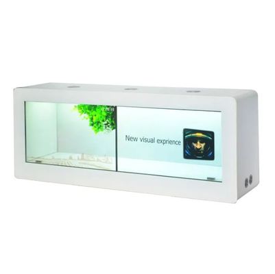 1x2 Pared de empalme Vitrina LCD transparente de 55 pulgadas gabinete de pantalla táctil capacitiva