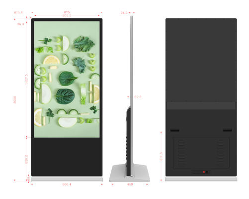 Pantalla de señalización digital con pantalla táctil de 65 pulgadas y alto brillo, quiosco LCD de pie para publicidad