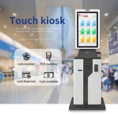 Quiosco de autoservicio con pantalla táctil personalizable con dispensador de tarjetas motorizado y diseño de bajo mantenimiento