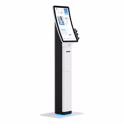 Quiosco POS elegante con escáner de códigos de barras e impresora de recibos para un auto-servicio optimizado