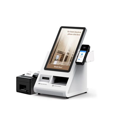 Quiosco de auto-registro Android POS con escáner de pasaportes y dispensador de tarjetas para hoteles