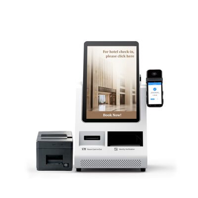 Quiosco de auto-registro Android POS con escáner de pasaportes y dispensador de tarjetas para hoteles