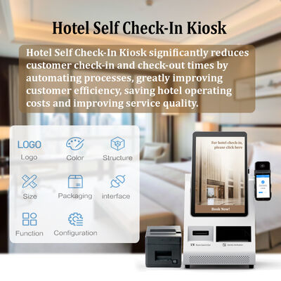 Quiosco de auto-registro Android POS con escáner de pasaportes y dispensador de tarjetas para hoteles