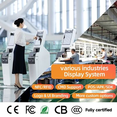 Quiosco de Auto Check-in con Pantalla Táctil Capacitiva de 10 Puntos, Pantalla LCD de 1920x1080 de Resolución y CMS Basado en la Nube para Autoservicio Interactivo