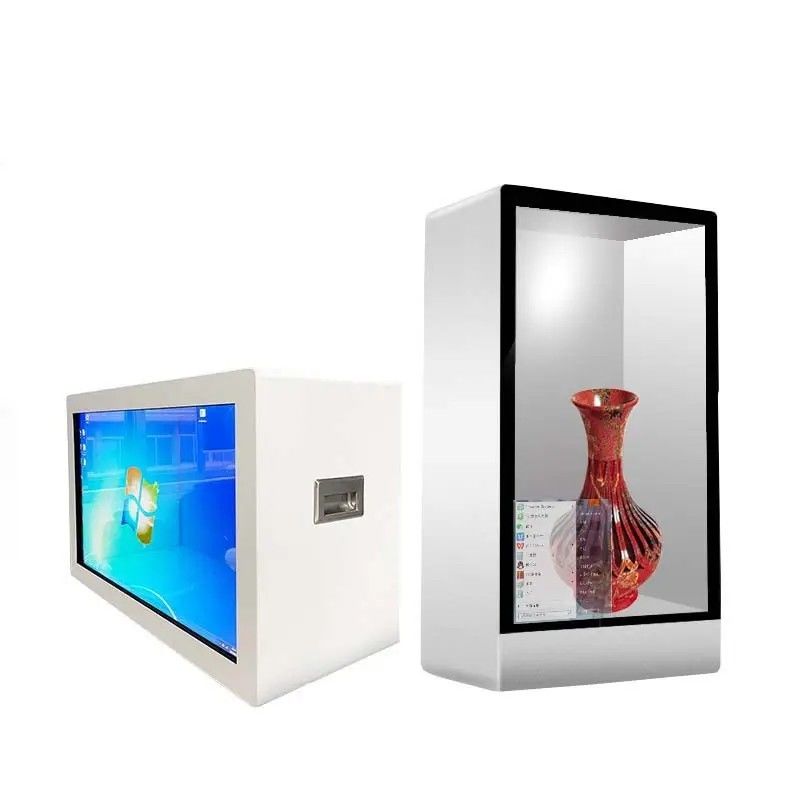 Vitrina LCD transparente de 55 pulgadas con resolución de 1920x1080 y gabinete de pantalla táctil de 10 puntos