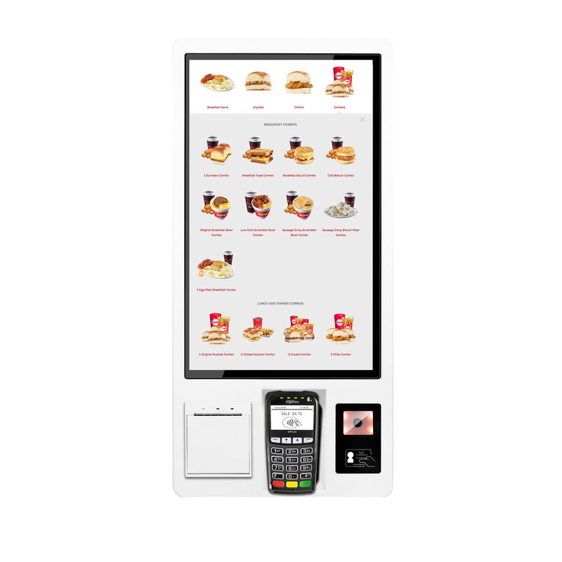 21Sistema POS de autoservicio de 5 pulgadas con tarjeta de crédito/débito y escáner de códigos de barras