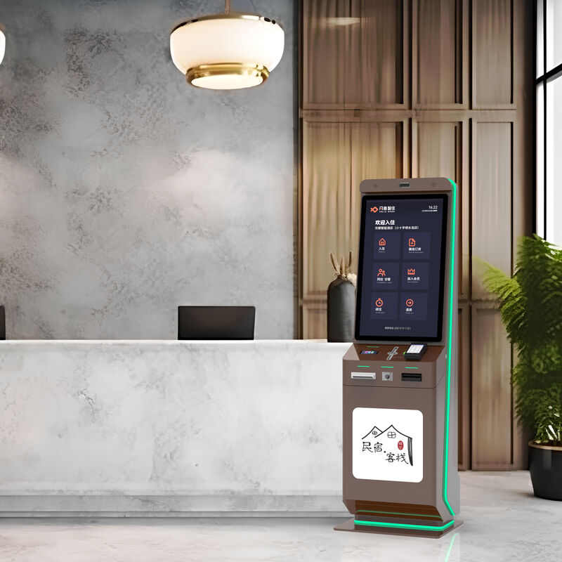 Quiosco de Auto Check-In de Hotel con Pago por Código QR y Pantalla Táctil para Autoservicio de Pie