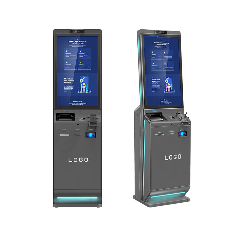 Quiosco de autoservicio de pantalla táctil de 32 pulgadas con reconocimiento facial y diseño de pie en el piso para el check-in del hotel